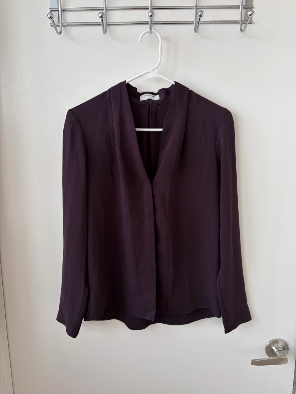 Babaton Deep Plum Silk-Blend V-Neck Blouse